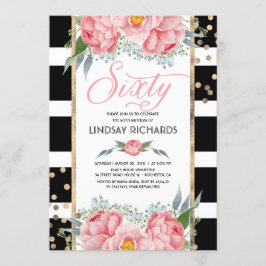 フローラストライプモダン金ゴールド12月60誕生日パーティー 招待状