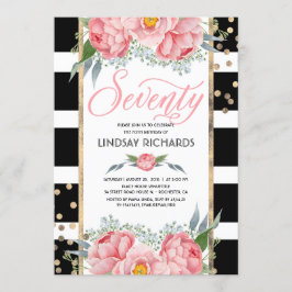 フローラストライプモダン金ゴールド12月70誕生日パーティー 招待状