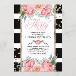 フローラストライプモダン金ゴールドDecor 30誕生日パーティー 招待状