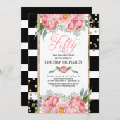 フローラストライプモダン金ゴールドDecor 50誕生日パーティー 招待状 (正面/裏面)