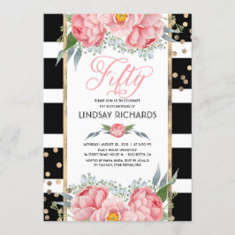 フローラストライプモダン金ゴールドDecor 50誕生日パーティー 招待状