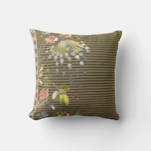 フローラストライプヴィンテージエレガントブロケードのレース クッション (正面)