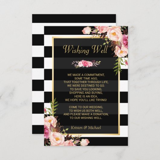 フローラストライプ白黒 |結婚さんの願い エンクロージャーカード (正面/裏面)