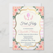 フローラストライプ紙吹雪第一聖餐式 招待状 (正面)