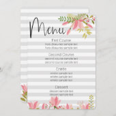 フローラストライプ結婚の |ガーデンパーティーテーマメニュー 招待状 (正面/裏面)