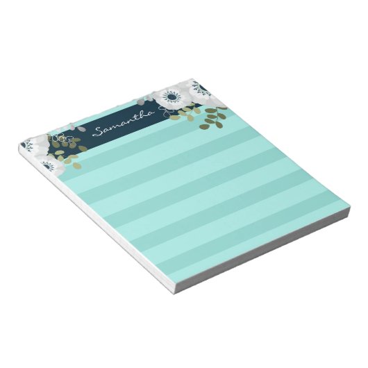フローラストライプ色パーソナライズされた名 ノートパッド (アングル)