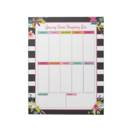 フローラストライプ食料品店ショッピング一覧メモ帳 ノートパッド