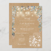 フローラストリングライトメイソン素朴ジャークラ結婚フト 招待状 (正面/裏面)