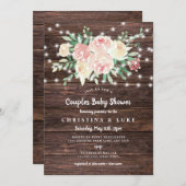 フローラストリングライト女素朴の子の赤ちゃんシャワー 招待状 (正面/裏面)