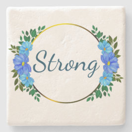 フローラストロングブルー文字シンプル勇気付けられる ストーンコースター