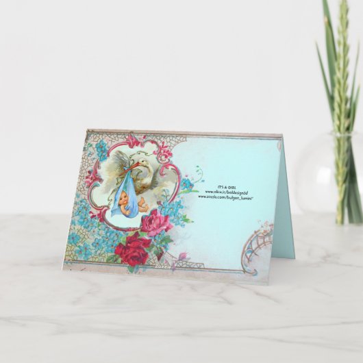 フローラストークボーイ赤ちゃんシャワーバラ青い花 案内状 (裏面)