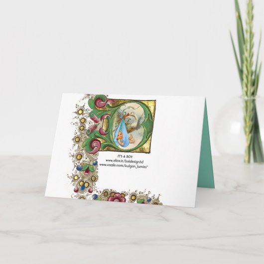 フローラストークボーイ赤ちゃんシャワーブルージェムモノグラム 招待状 (裏面)