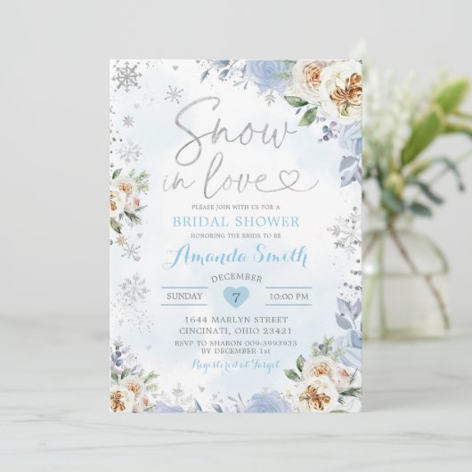 フローラスノーフレークウィンターブライダルシャワー招待状9 Invi 招待状 (スタンド正面)