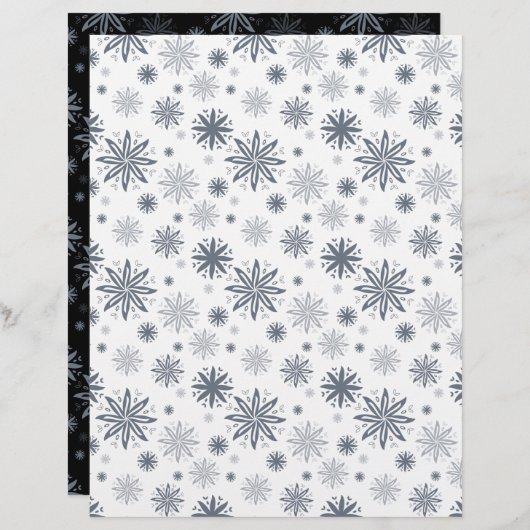 フローラスノーフレークホワイトとブラックスクラップブック紙 (正面/裏面)