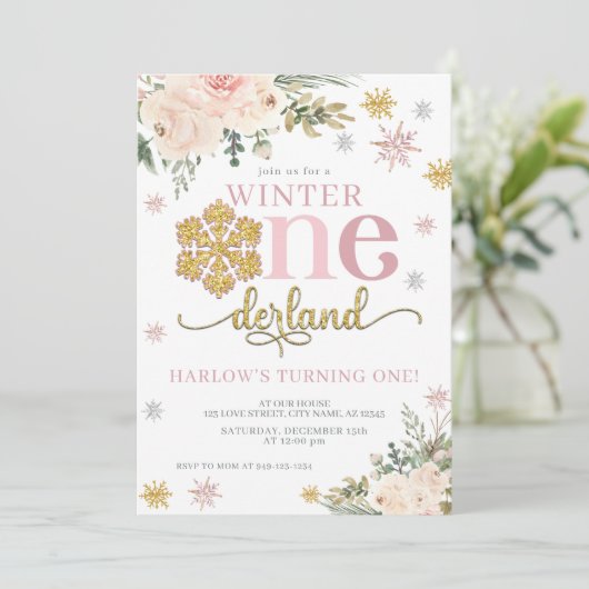 フローラスノーフレークワンダーランド1歳の誕生日 招待状 (スタンド正面)