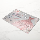 フローラスパークルドレスバタフライピンクキンセアニェラ 箔招待状 (回転した状態)