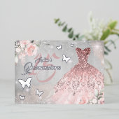 フローラスパークルドレスバタフライピンクキンセアニェラ 箔招待状 (立ち正面)