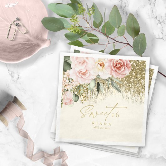 フローラスパークルSweet sixteen金ゴールドID912 スタンダードカクテルナプキン