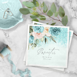 フローラスパークSweet sixteenティール（緑がかった色）ID912 スタンダードカクテルナプキン