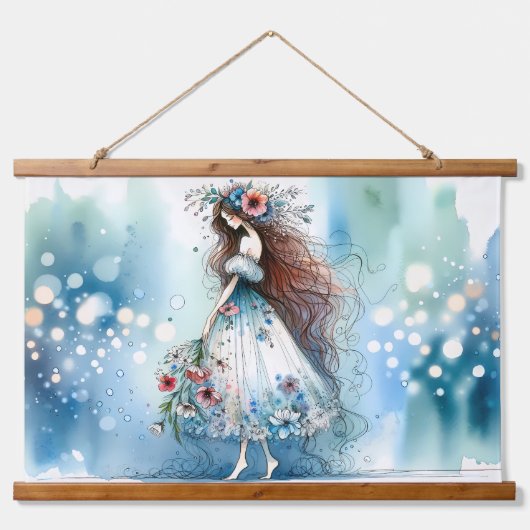 フローラスピリット・イン・フロー・ブルー・エレガンス 吊り下げ型タペストリー (正面2)