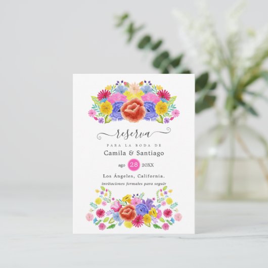 フローラスペインのフィエスタウェディング日付を保存 案内ポストカード (スタンド正面)