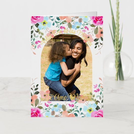 フローラスペインの母の日あなたが大好きママ写真 箔グリーティングカード (正面)