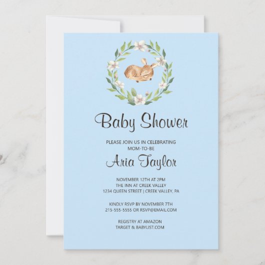 フローラスリーピングディアボーイシャワー招待状 招待状 (正面)