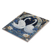 フローラスワンズアールヌーボーバードアールデコブルー タイル (側面)