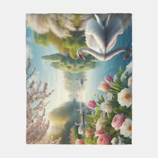 フローラスワンレイク春作品 フリースブランケット (正面)