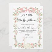 フローラスワン赤面ピンクリボンベビーブシャワー 招待状 (正面/裏面)