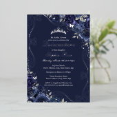 フローラスワールネイビーシルバーバタフライキンセアニェラ 箔招待状 (立ち正面)