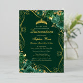 フローラスワールバタフライエメラルドキンセアニェラフォイル 箔招待状 (立ち正面)