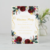 フローラスワール赤金ゴールドクリスマスパーティー 箔招待状 (立ち正面)