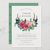 フローラス素朴タグ〔雄ジカの〕枝角ブライダルシャワー招待状 サンキューカード (正面/裏面)