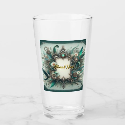 フローラス結婚タンパンクの緑と銀 タンブラーグラス (正面)