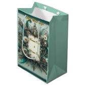 フローラス結婚タンパンクの緑と銀 ミディアムペーパーバッグ (正面アングル)
