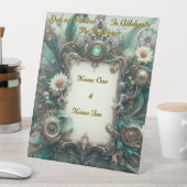 フローラス結婚タンパンクの緑と銀 台座サイン (インサイチュ)