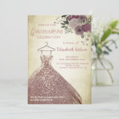 フローラセクインバラ金ゴールドドレスQuinceanera Invt 招待状 (スタンド正面)