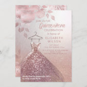 フローラセクインバラ金ゴールドドレスQuinceanera Invt 招待状 (正面/裏面)