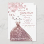 フローラセクインバラ金ゴールドドレスQuinceanera Invt 招待状 (正面/裏面)