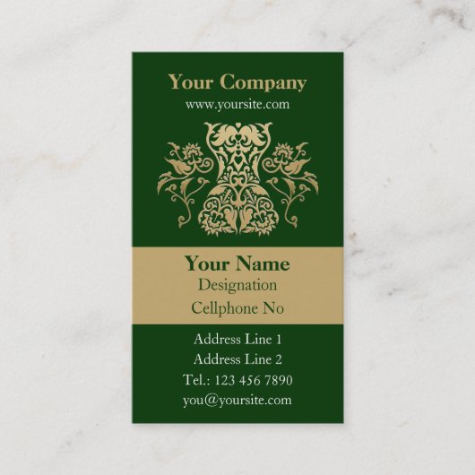 フローラセットのダマスクパターン垂直 名刺 (正面)