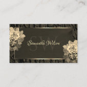 フローラセピア金ゴールドダークブラウン木目モノグラム 名刺 (正面)