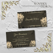 フローラセピア金ゴールドダークブラウン木目モノグラム 名刺