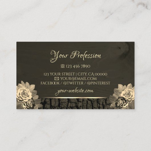 フローラセピア金ゴールドダークブラウン木目ロゴ付き 名刺 (裏面)