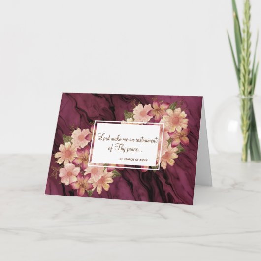 フローラセントフランシスオブアシシ引用文大理石マルーン カード (正面)