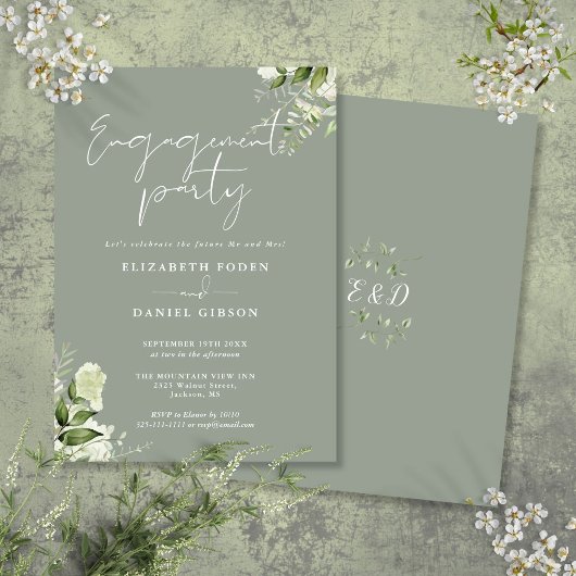 フローラセージグリーンスクリプト婚約パーティ 招待状