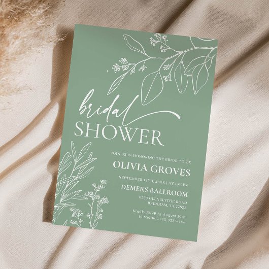 フローラセージグリーンブライダルシャワー招待 招待状