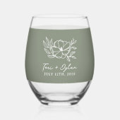 フローラセージグリーンブーケ結婚ーズ ステムなしワイングラス (正面)