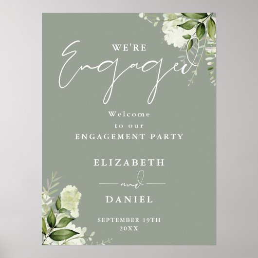 フローラセージグリーン婚約パーティウェルカムサイン ポスター (正面)