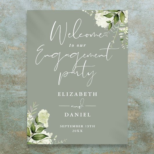 フローラセージグリーン婚約パーティウェルカムサイン ポスター